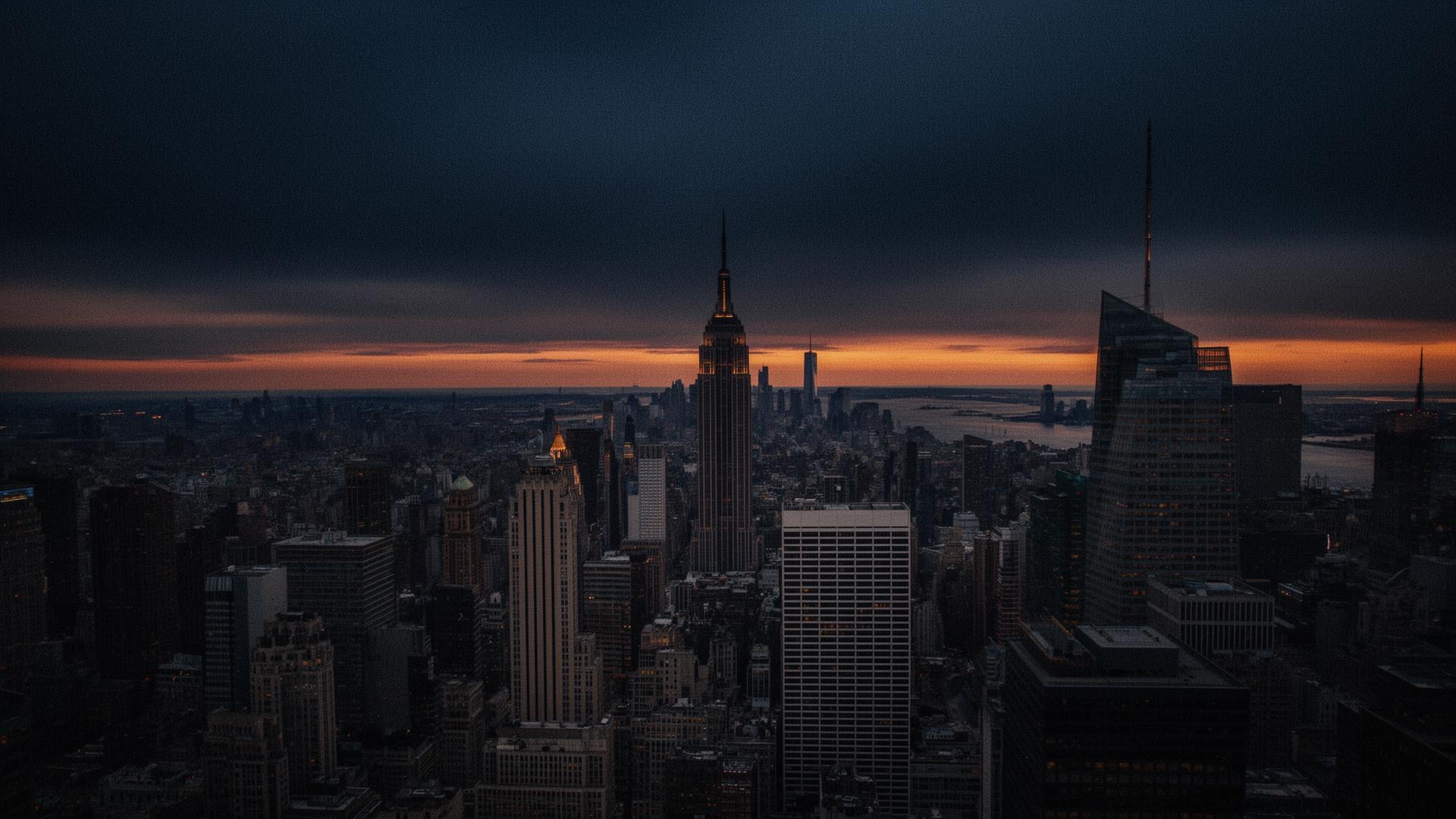 New York City skyline at dusk