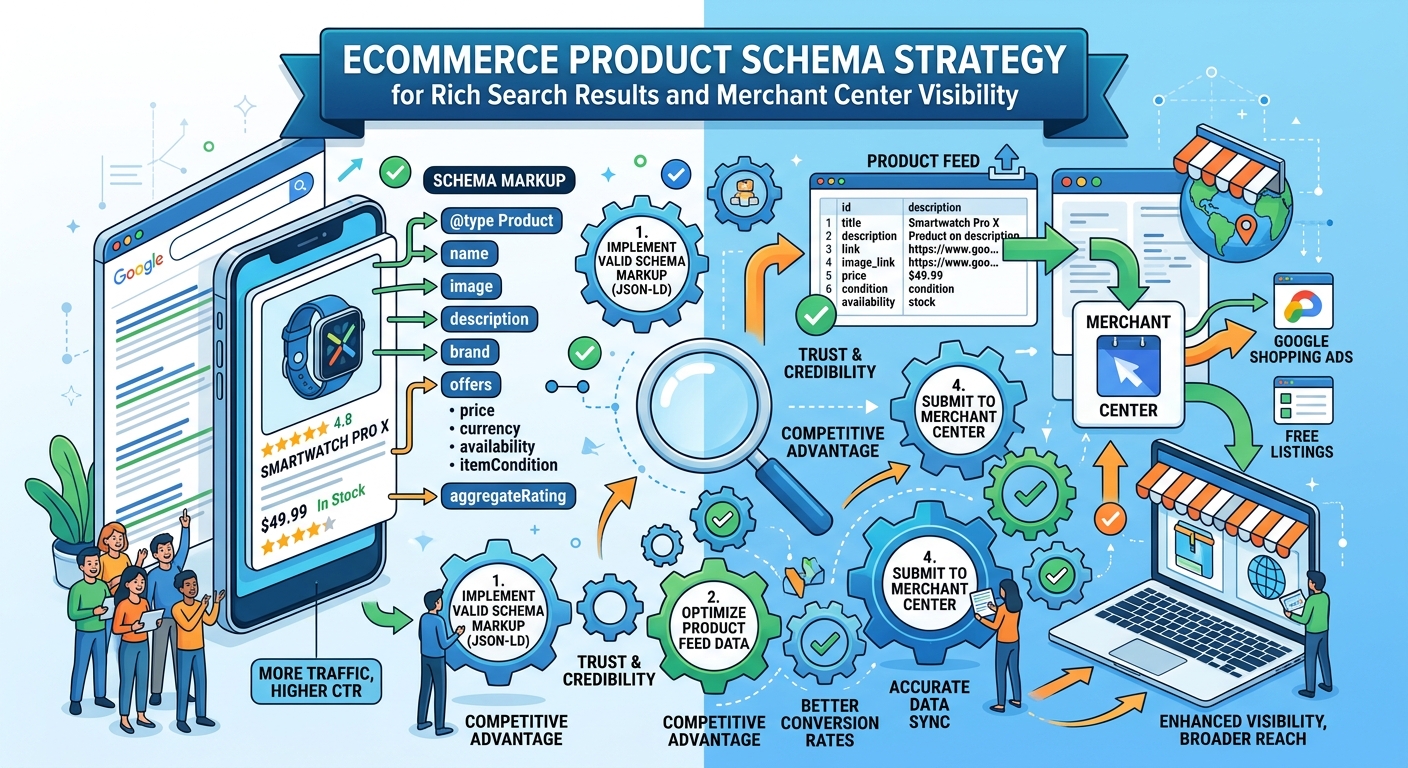 Ecommerce product schema strategy for rich search results and Merchant Center visibility